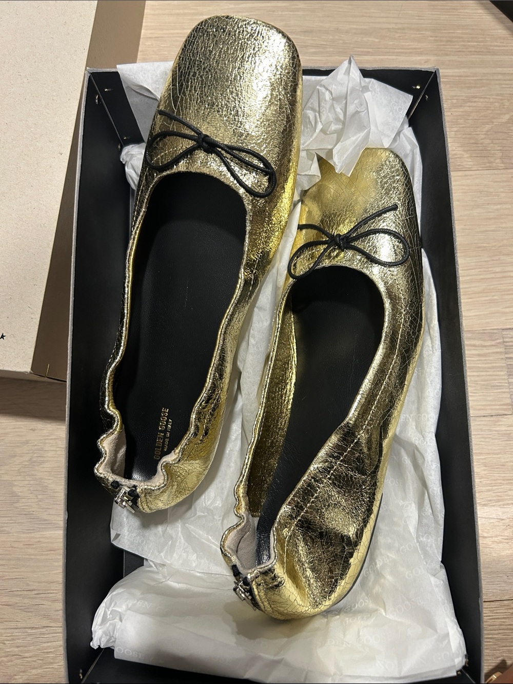 Golden Goose Metallic Ballet Flats with Bow